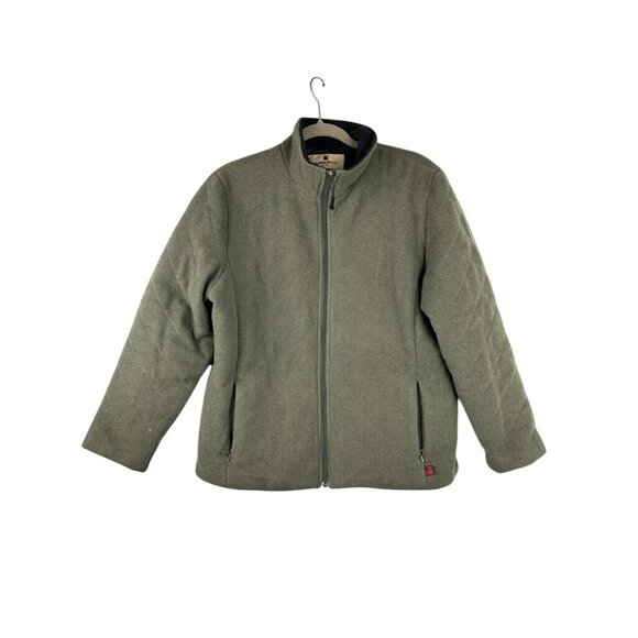 Woolrich Women's Large Full Zip 100% Wool Jacket With Pockets Olive Heather - Picture 7 of 12
